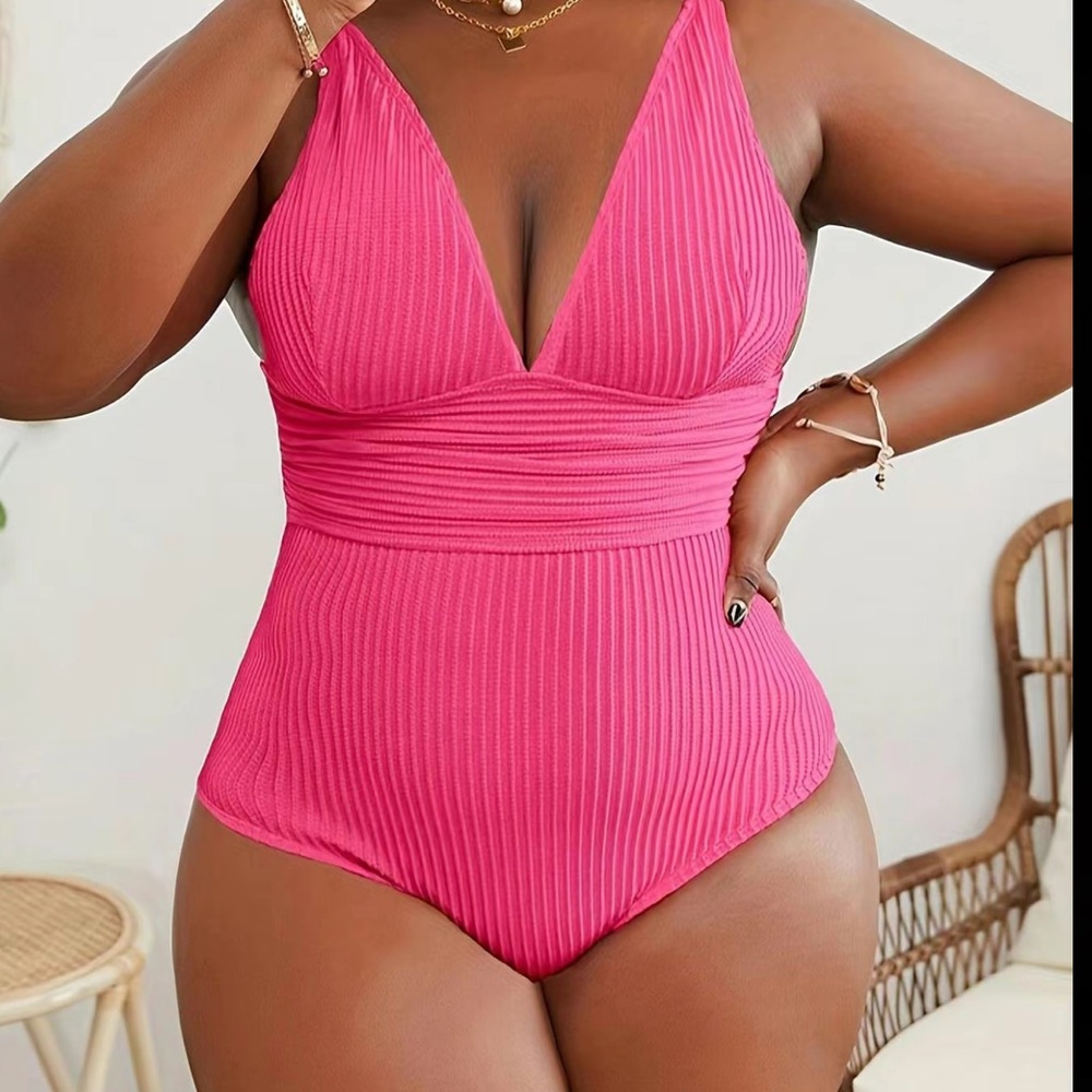 Vibrant Pink Ribbed Swimsuit